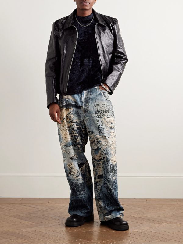 Wide-Leg Printed Jeans - OU
