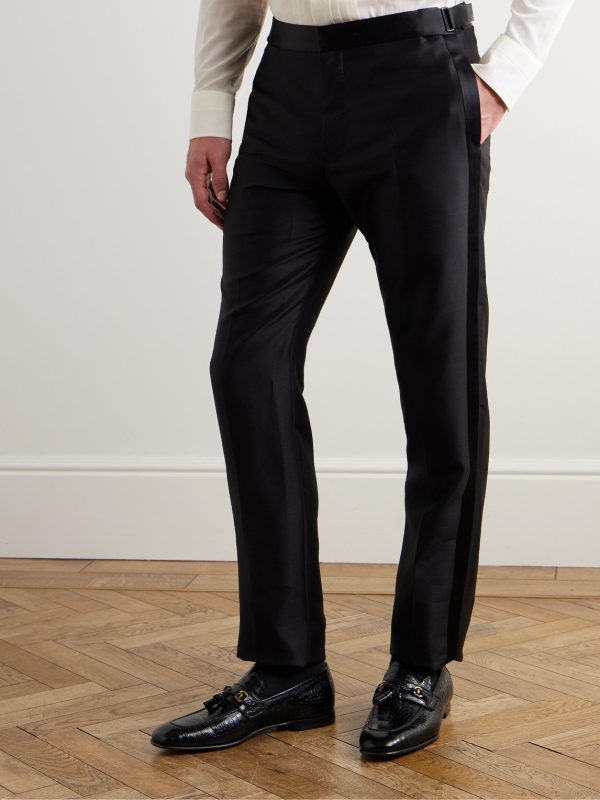 Straight-Leg Satin-Trimmed Wool, Mohair and Silk-Blend Tuxedo Trousers - FR Straight-Leg Satin-Trimmed Wool, Mohair and Silk-Blend Tuxedo Trousers - FR