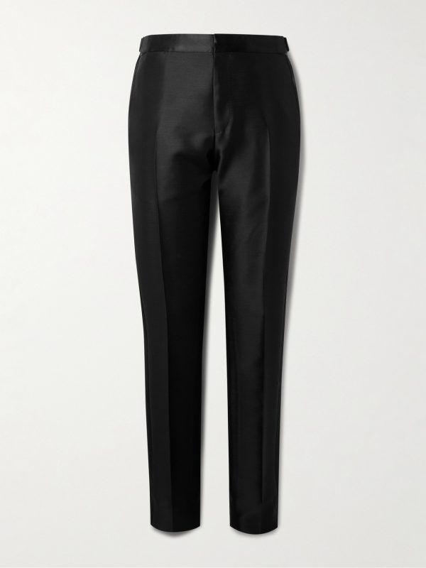 Straight-Leg Satin-Trimmed Wool, Mohair and Silk-Blend Tuxedo Trousers Straight-Leg Satin-Trimmed Wool, Mohair and Silk-Blend Tuxedo Trousers