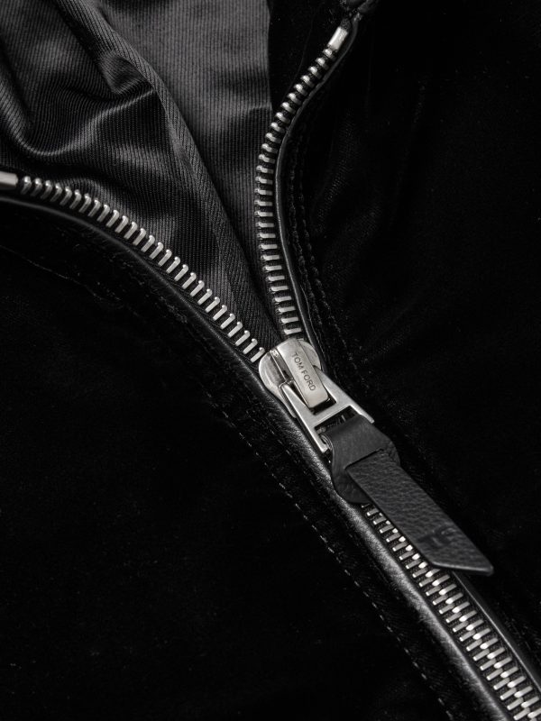 Full-Grain Leather-Trimmed Velvet Bomber Jacket - CU Full-Grain Leather-Trimmed Velvet Bomber Jacket - CU