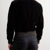 Full-Grain Leather-Trimmed Velvet Bomber Jacket - BK Full-Grain Leather-Trimmed Velvet Bomber Jacket - BK