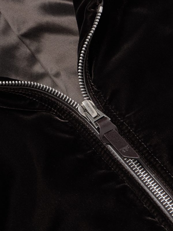 Full-Grain Leather-Trimmed Velvet Bomber Jacket - CU Full-Grain Leather-Trimmed Velvet Bomber Jacket - CU