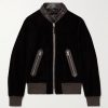 Full-Grain Leather-Trimmed Velvet Bomber Jacket Full-Grain Leather-Trimmed Velvet Bomber Jacket