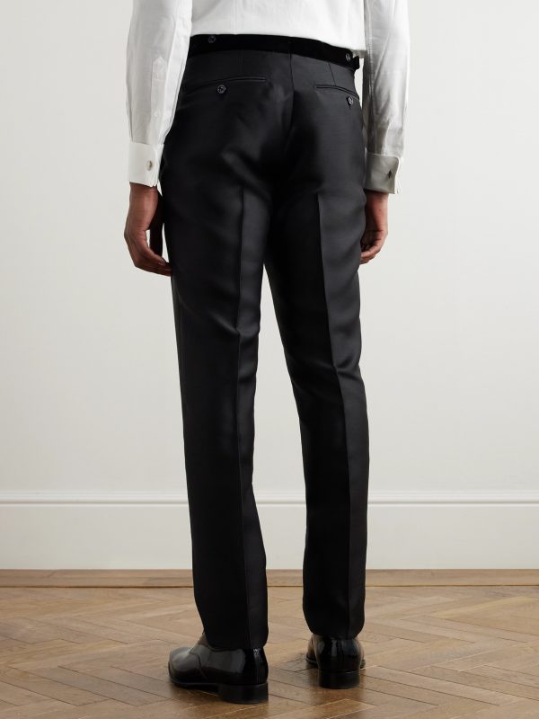 Straight-Leg Velvet-Trimmed Wool, Mohair and Silk-Blend Tuxedo Trousers - BK Straight-Leg Velvet-Trimmed Wool, Mohair and Silk-Blend Tuxedo Trousers - BK
