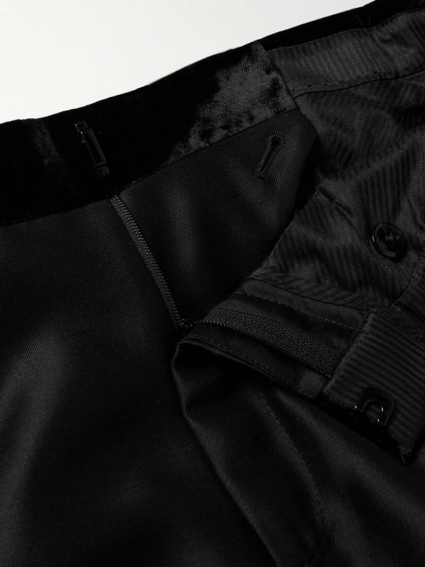 Straight-Leg Velvet-Trimmed Wool, Mohair and Silk-Blend Tuxedo Trousers - E1 Straight-Leg Velvet-Trimmed Wool, Mohair and Silk-Blend Tuxedo Trousers - E1
