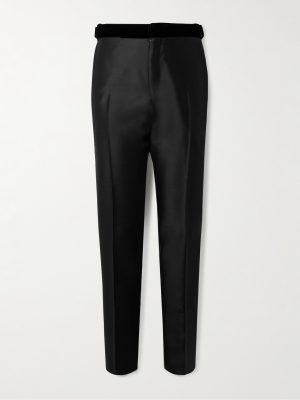 Straight-Leg Velvet-Trimmed Wool, Mohair and Silk-Blend Tuxedo Trousers
