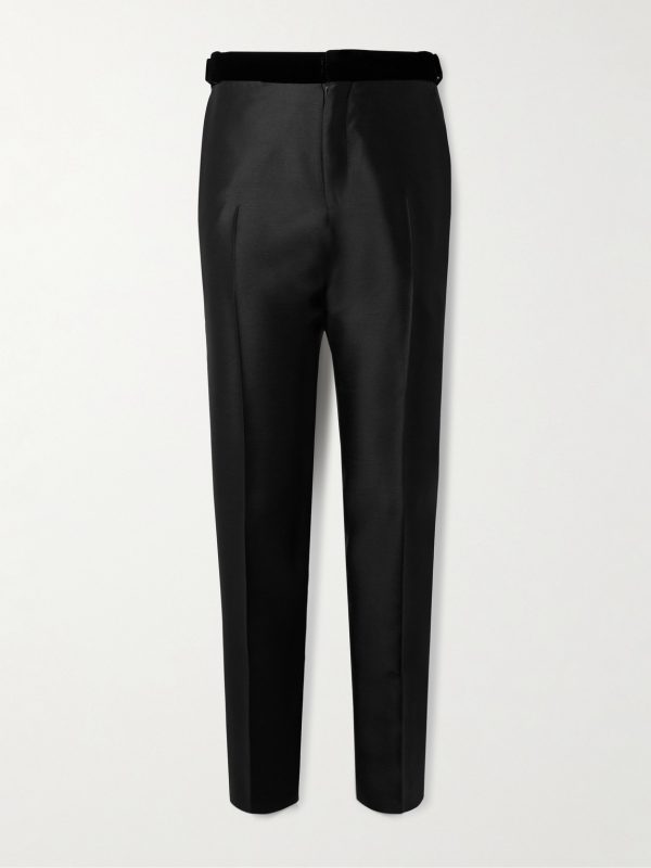 Straight-Leg Velvet-Trimmed Wool, Mohair and Silk-Blend Tuxedo Trousers Straight-Leg Velvet-Trimmed Wool, Mohair and Silk-Blend Tuxedo Trousers
