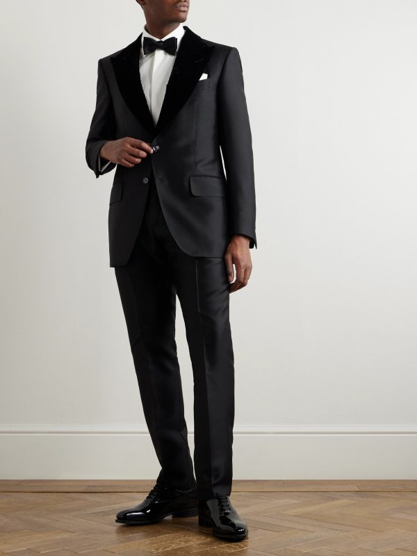Straight-Leg Velvet-Trimmed Wool, Mohair and Silk-Blend Tuxedo Trousers - OU Straight-Leg Velvet-Trimmed Wool, Mohair and Silk-Blend Tuxedo Trousers - OU