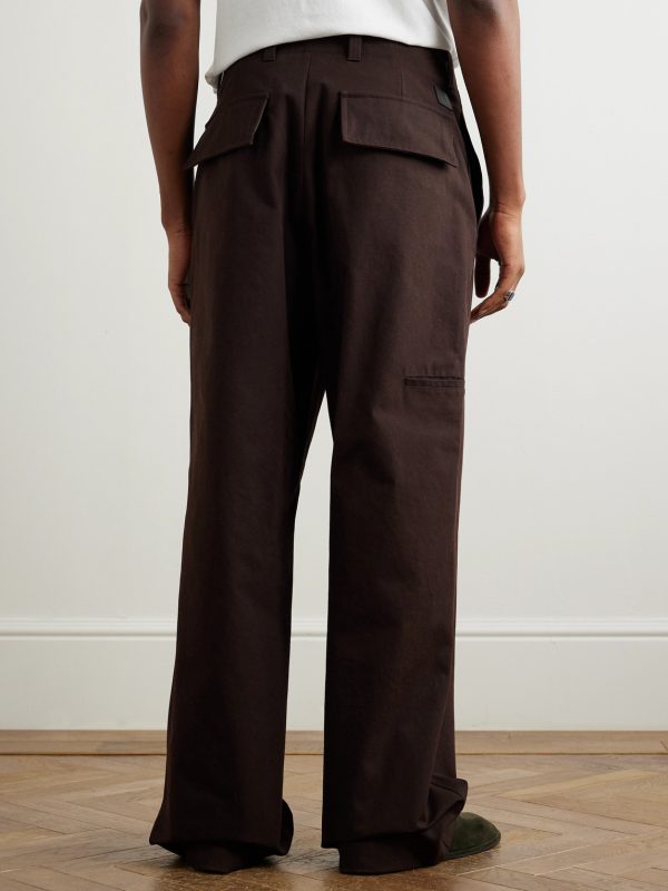 Wide-Leg Logo-Appliquéd Cotton-Canvas Trousers - BK