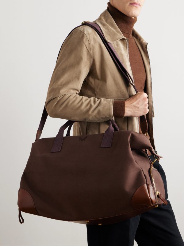 Weekender Leather-Trimmed Cotton-Canvas Holdall - OU Weekender Leather-Trimmed Cotton-Canvas Holdall - OU