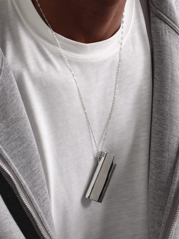Lighter Holder Logo-Cutout Rhodium-Plated Pendant Necklace - FR