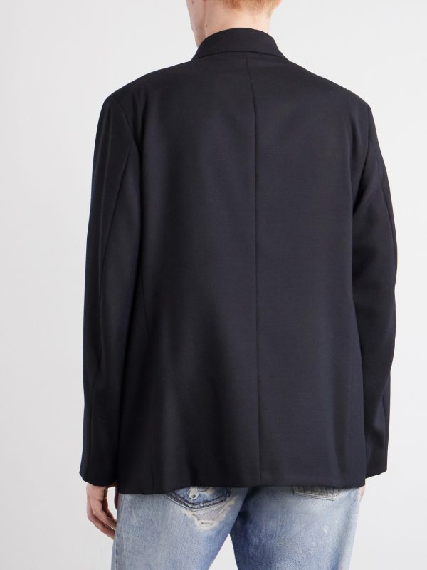 Double-Breasted Unstructured Wool Blazer - BK Double-Breasted Unstructured Wool Blazer - BK