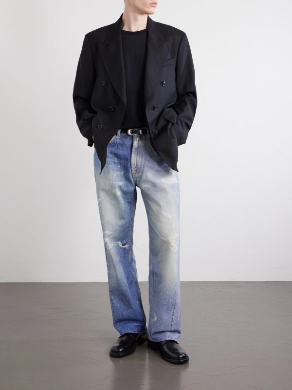 Double-Breasted Unstructured Wool Blazer - OU Double-Breasted Unstructured Wool Blazer - OU