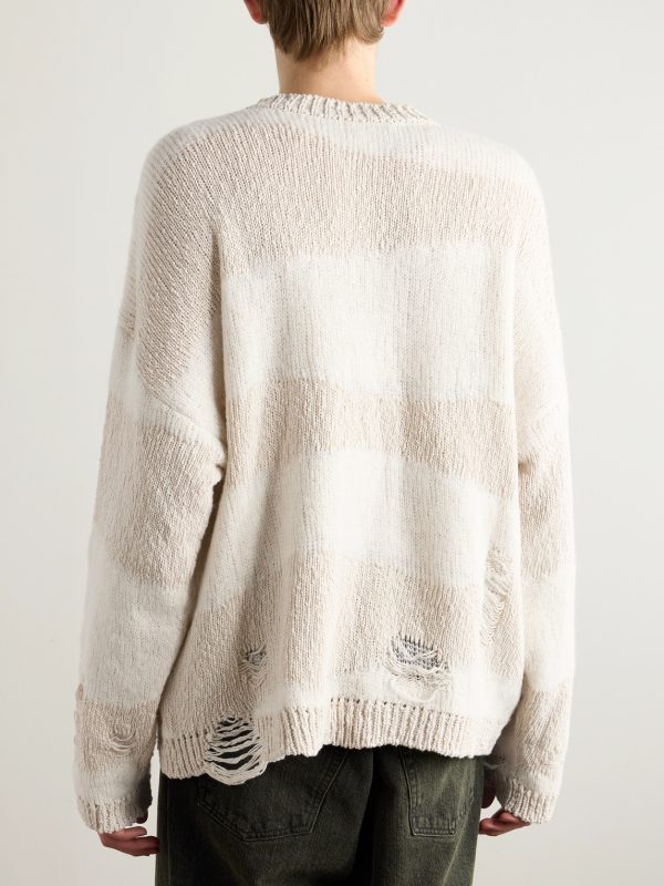 Popover Distressed Striped Cotton and Linen-Blend Sweater - BK