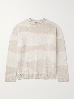 Popover Distressed Striped Cotton and Linen-Blend Sweater Popover Distressed Striped Cotton and Linen-Blend Sweater