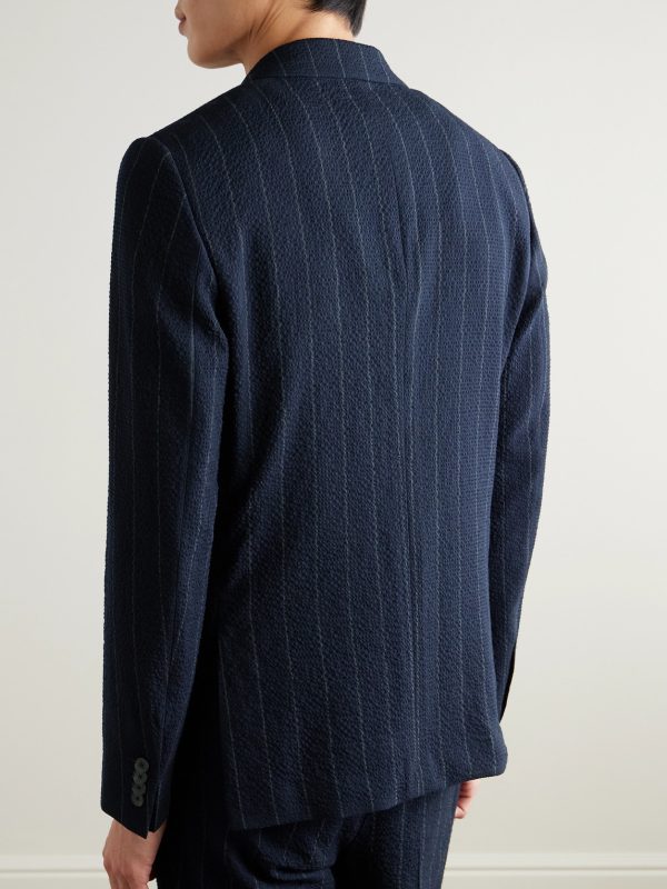 Slim-Fit Pinstriped Wool-Blend Seersucker Suit Jacket - BK Slim-Fit Pinstriped Wool-Blend Seersucker Suit Jacket - BK