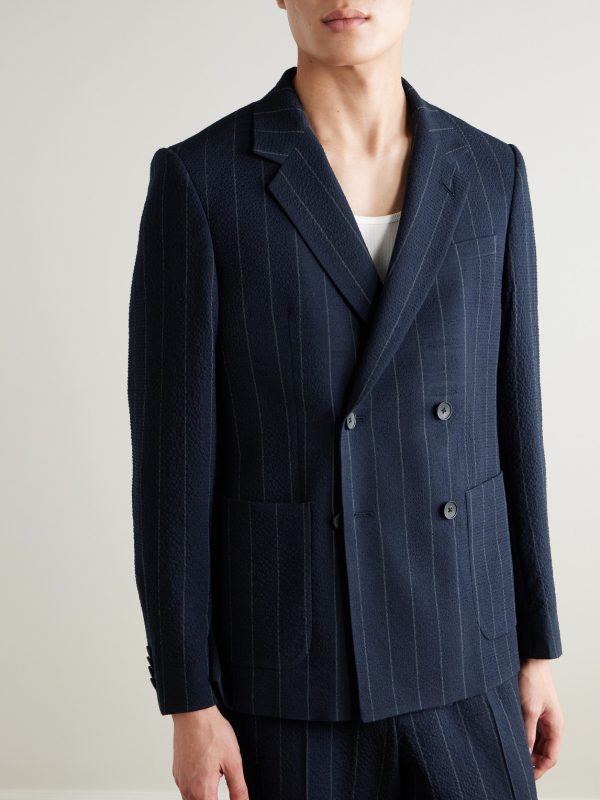 Slim-Fit Pinstriped Wool-Blend Seersucker Suit Jacket - FR Slim-Fit Pinstriped Wool-Blend Seersucker Suit Jacket - FR
