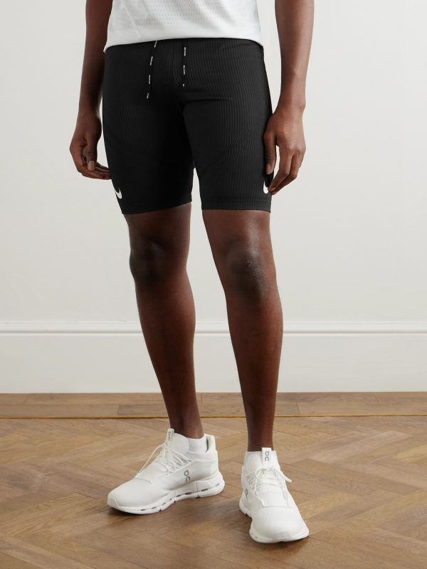 AeroSwift Logo-Print Ribbed Dri-FIT ADV Half-Length Tights - FR