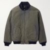 Vintage Distressed Ribbed Wool-Trimmed Denim Bomber Jacket Vintage Distressed Ribbed Wool-Trimmed Denim Bomber Jacket