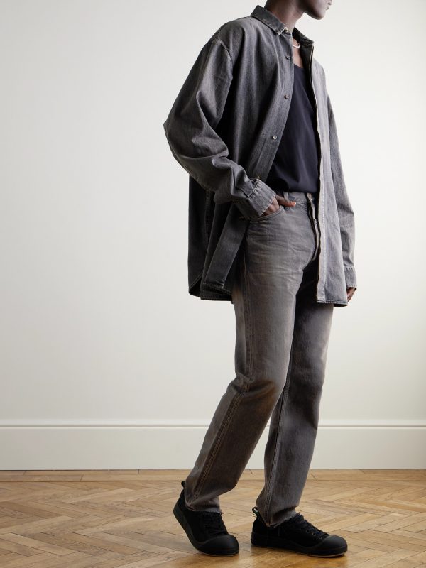 Straight-Leg Logo-Appliquéd Distressed Jeans - OU