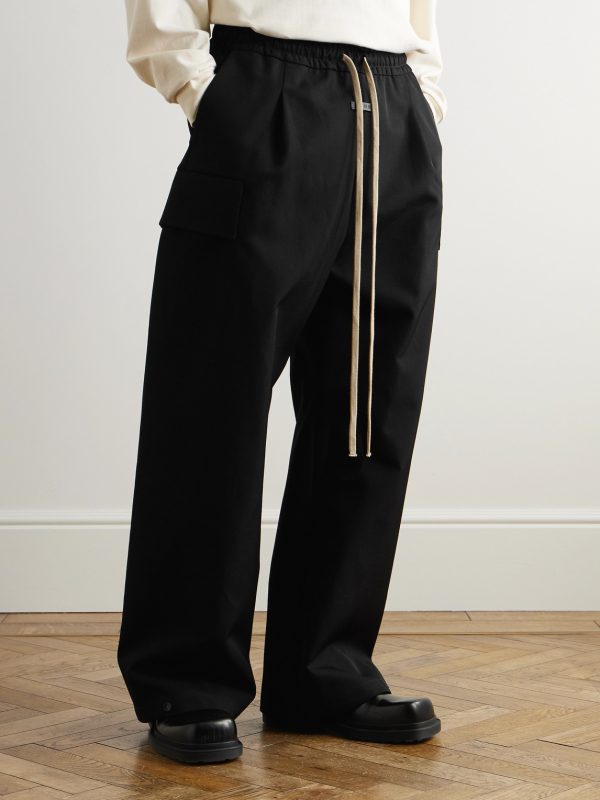 Wide-Leg Wool and Cotton-Blend Twill Drawstring Cargo Trousers - FR Wide-Leg Wool and Cotton-Blend Twill Drawstring Cargo Trousers - FR