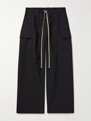 Wide-Leg Wool and Cotton-Blend Twill Drawstring Cargo Trousers Wide-Leg Wool and Cotton-Blend Twill Drawstring Cargo Trousers