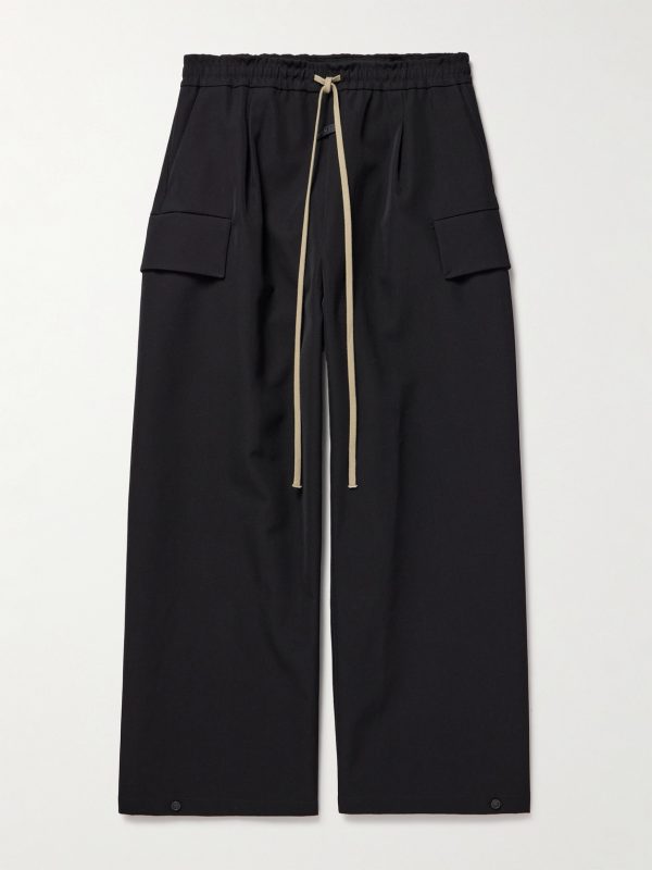 Wide-Leg Wool and Cotton-Blend Twill Drawstring Cargo Trousers Wide-Leg Wool and Cotton-Blend Twill Drawstring Cargo Trousers