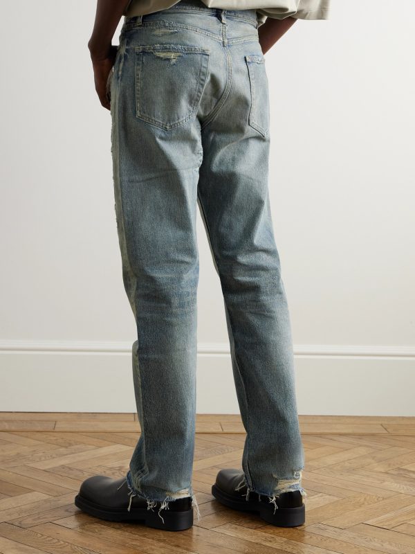 Straight-Leg Logo-Appliquéd Distressed Jeans - BK Straight-Leg Logo-Appliquéd Distressed Jeans - BK