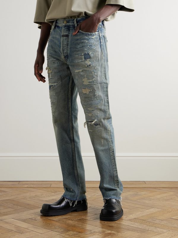 Straight-Leg Logo-Appliquéd Distressed Jeans - FR Straight-Leg Logo-Appliquéd Distressed Jeans - FR