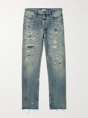Straight-Leg Logo-Appliquéd Distressed Jeans Straight-Leg Logo-Appliquéd Distressed Jeans