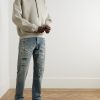Straight-Leg Logo-Appliquéd Distressed Jeans - OU Straight-Leg Logo-Appliquéd Distressed Jeans - OU