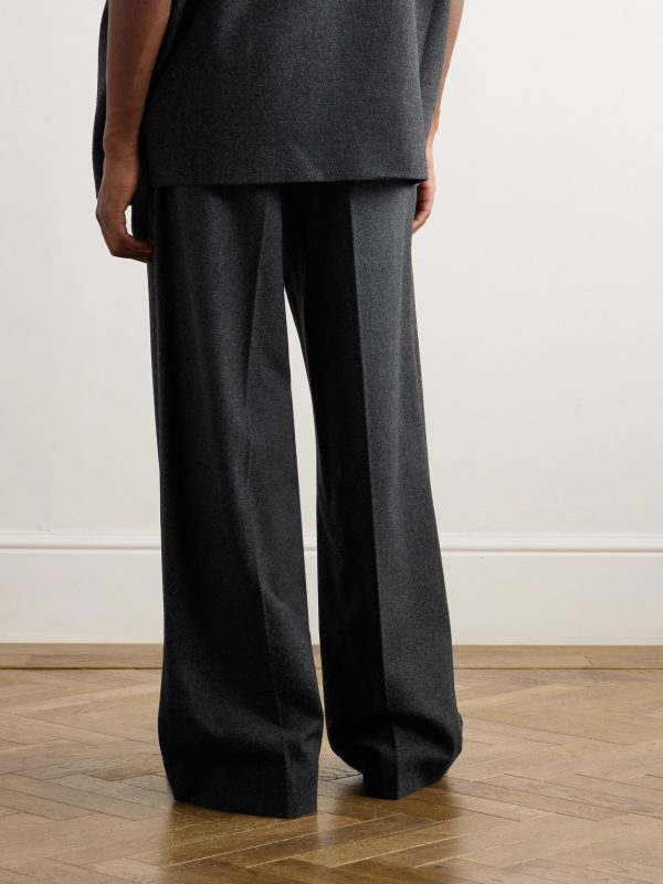 Wide-Leg Pleated Virgin Wool-Blend Flannel Trousers - BK