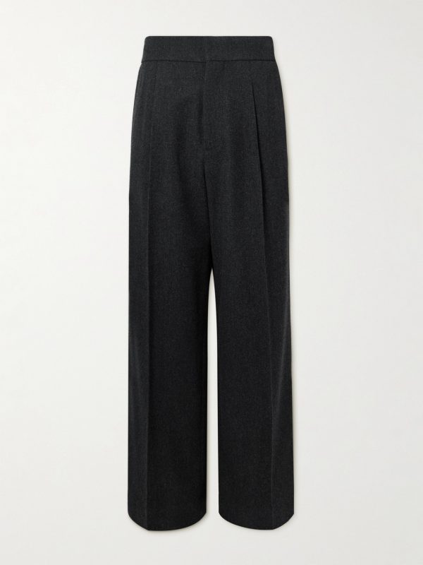 Wide-Leg Pleated Virgin Wool-Blend Flannel Trousers