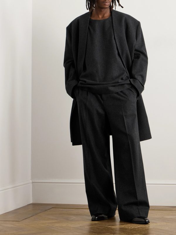 Wide-Leg Pleated Virgin Wool-Blend Flannel Trousers - OU