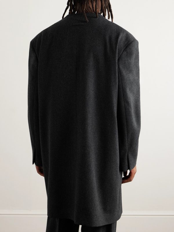 Oversized Double-Breasted Logo-Appliquéd Wool-Blend Flannel Coat - BK Oversized Double-Breasted Logo-Appliquéd Wool-Blend Flannel Coat - BK