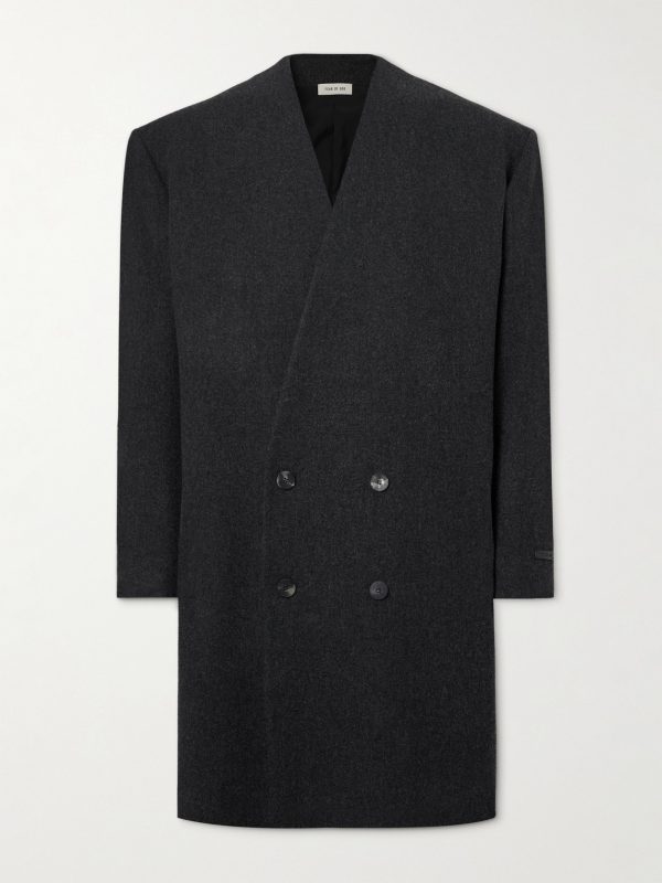 Oversized Double-Breasted Logo-Appliquéd Wool-Blend Flannel Coat Oversized Double-Breasted Logo-Appliquéd Wool-Blend Flannel Coat