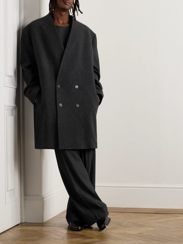 Oversized Double-Breasted Logo-Appliquéd Wool-Blend Flannel Coat - OU Oversized Double-Breasted Logo-Appliquéd Wool-Blend Flannel Coat - OU