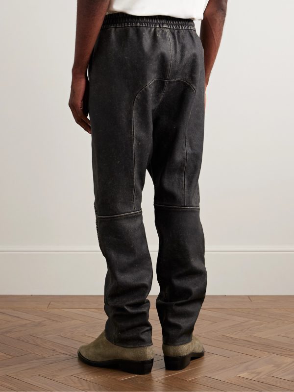 Moto Straight-Leg Leather Drawstring Trousers - BK Moto Straight-Leg Leather Drawstring Trousers - BK