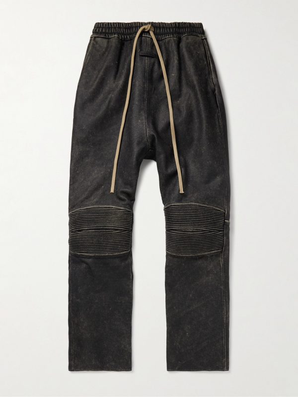 Moto Straight-Leg Leather Drawstring Trousers Moto Straight-Leg Leather Drawstring Trousers