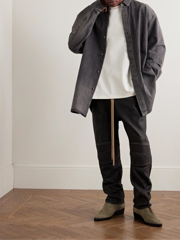 Moto Straight-Leg Leather Drawstring Trousers - OU Moto Straight-Leg Leather Drawstring Trousers - OU