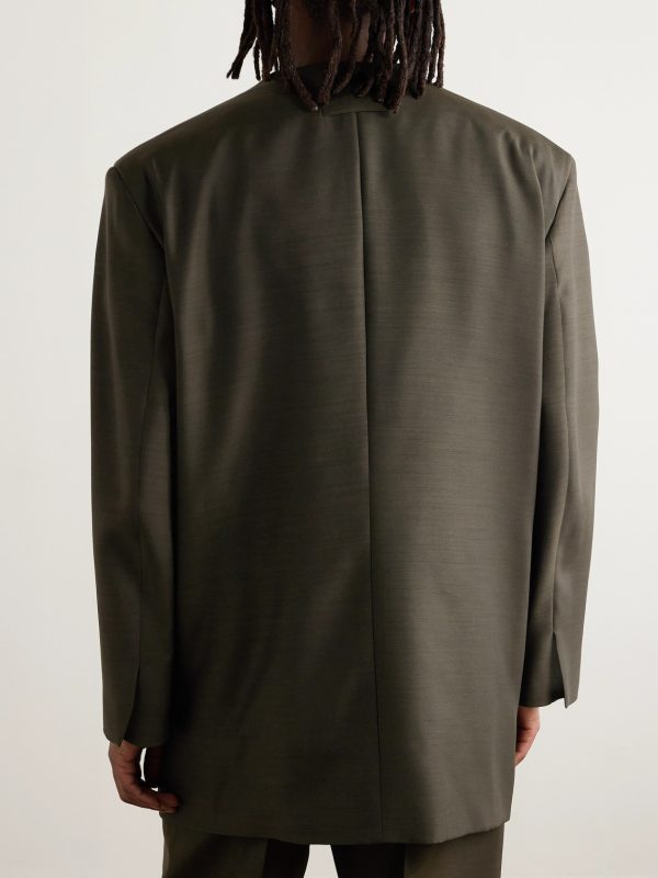 Oversized Logo-Appliquéd Double-Breasted Wool and Silk-Blend Suit Jacket - BK Oversized Logo-Appliquéd Double-Breasted Wool and Silk-Blend Suit Jacket - BK