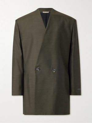 Oversized Logo-Appliquéd Double-Breasted Wool and Silk-Blend Suit Jacket Oversized Logo-Appliquéd Double-Breasted Wool and Silk-Blend Suit Jacket