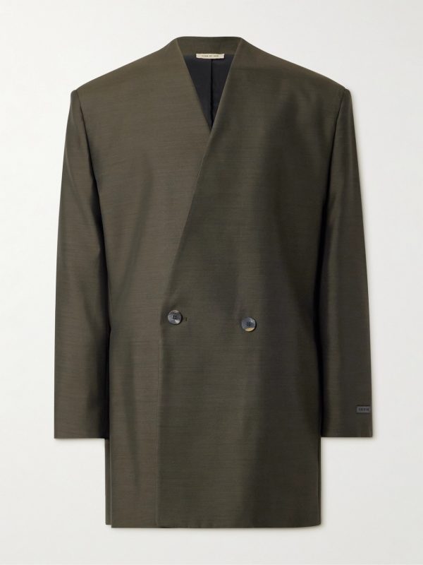 Oversized Logo-Appliquéd Double-Breasted Wool and Silk-Blend Suit Jacket Oversized Logo-Appliquéd Double-Breasted Wool and Silk-Blend Suit Jacket
