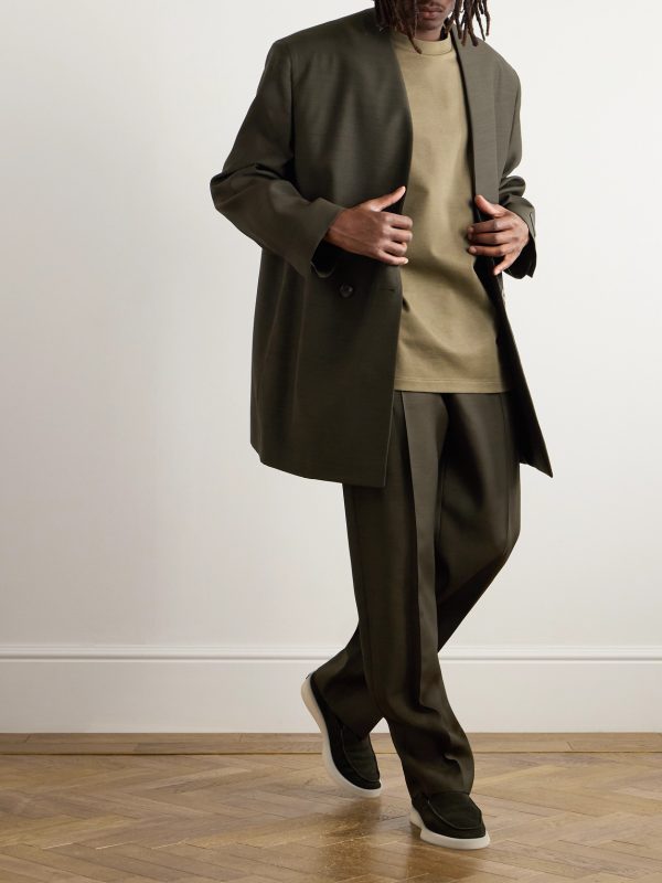 Oversized Logo-Appliquéd Double-Breasted Wool and Silk-Blend Suit Jacket - OU Oversized Logo-Appliquéd Double-Breasted Wool and Silk-Blend Suit Jacket - OU