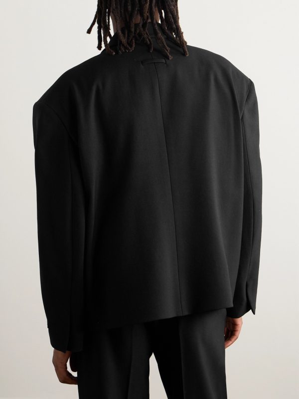 Double-Breasted Cropped Wool-Gabardine Blazer - BK
