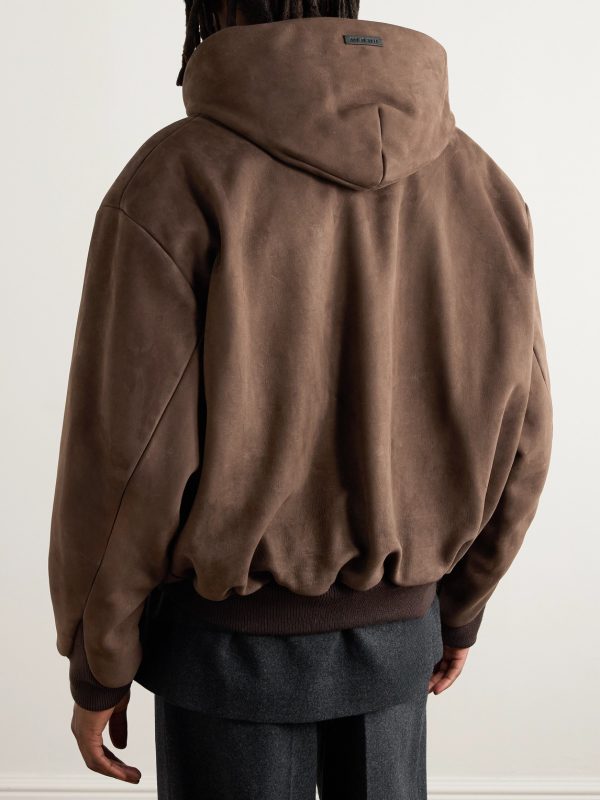 Logo-Appliquéd Nubuck Hooded Bomber Jacket - BK