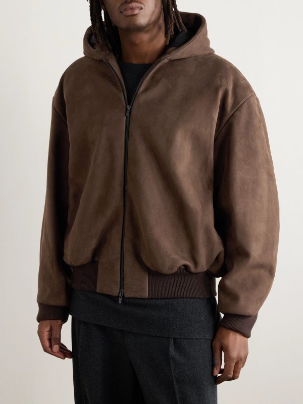 Logo-Appliquéd Nubuck Hooded Bomber Jacket - FR
