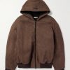 Logo-Appliquéd Nubuck Hooded Bomber Jacket