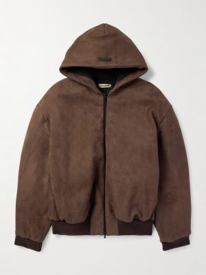 Logo-Appliquéd Nubuck Hooded Bomber Jacket Logo-Appliquéd Nubuck Hooded Bomber Jacket