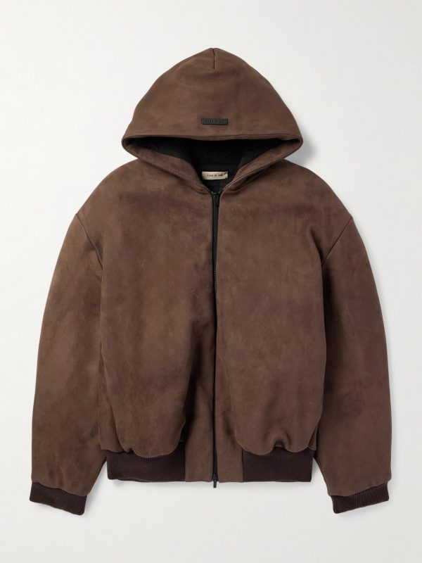 Logo-Appliquéd Nubuck Hooded Bomber Jacket